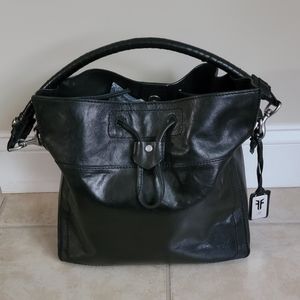 Frye Leather Drawstring Hobo/Satchel/Shoulder Bag Black